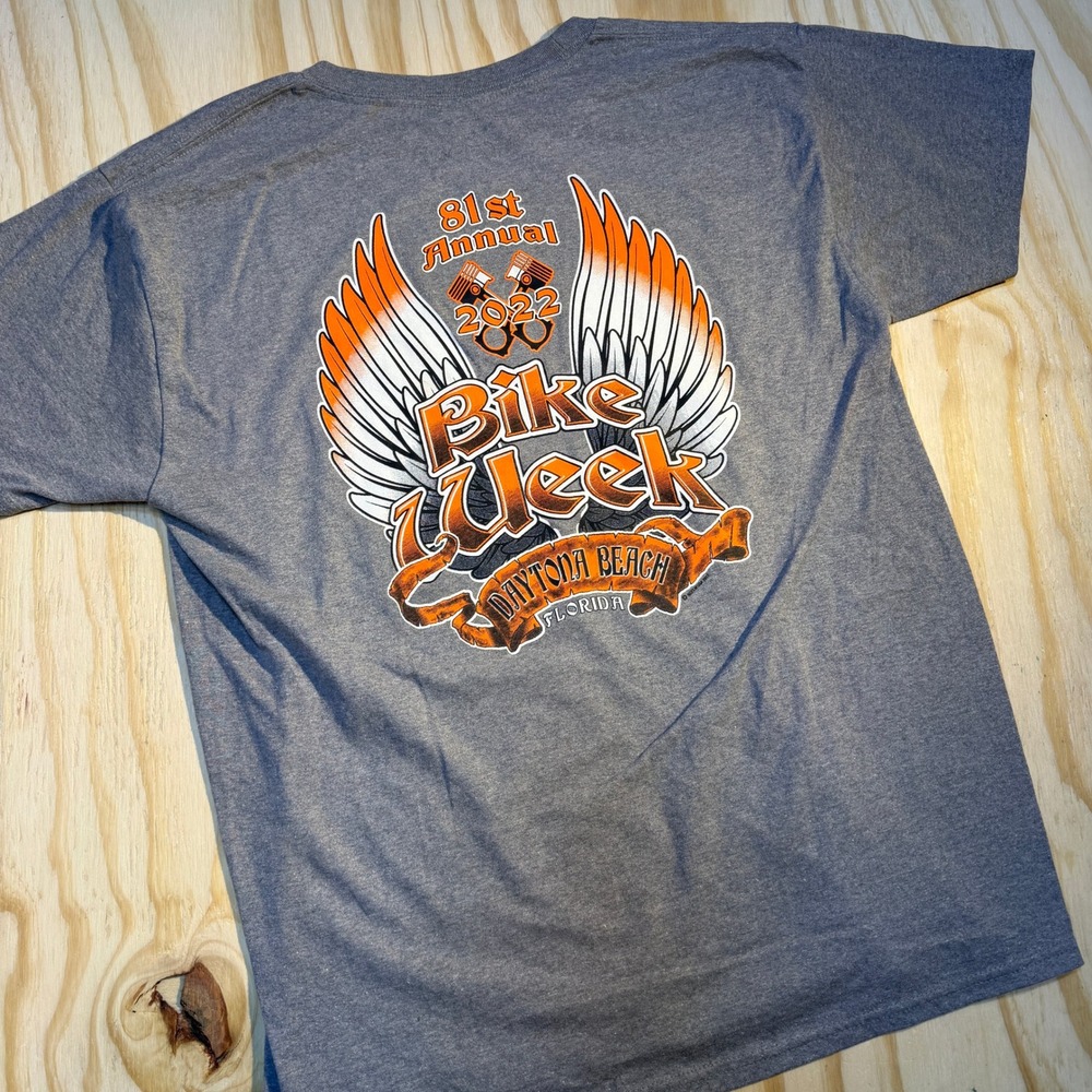 Hanes Daytona Beach Bike Week 2022 81st Annual Graphic T-Shirt Gray Mens M